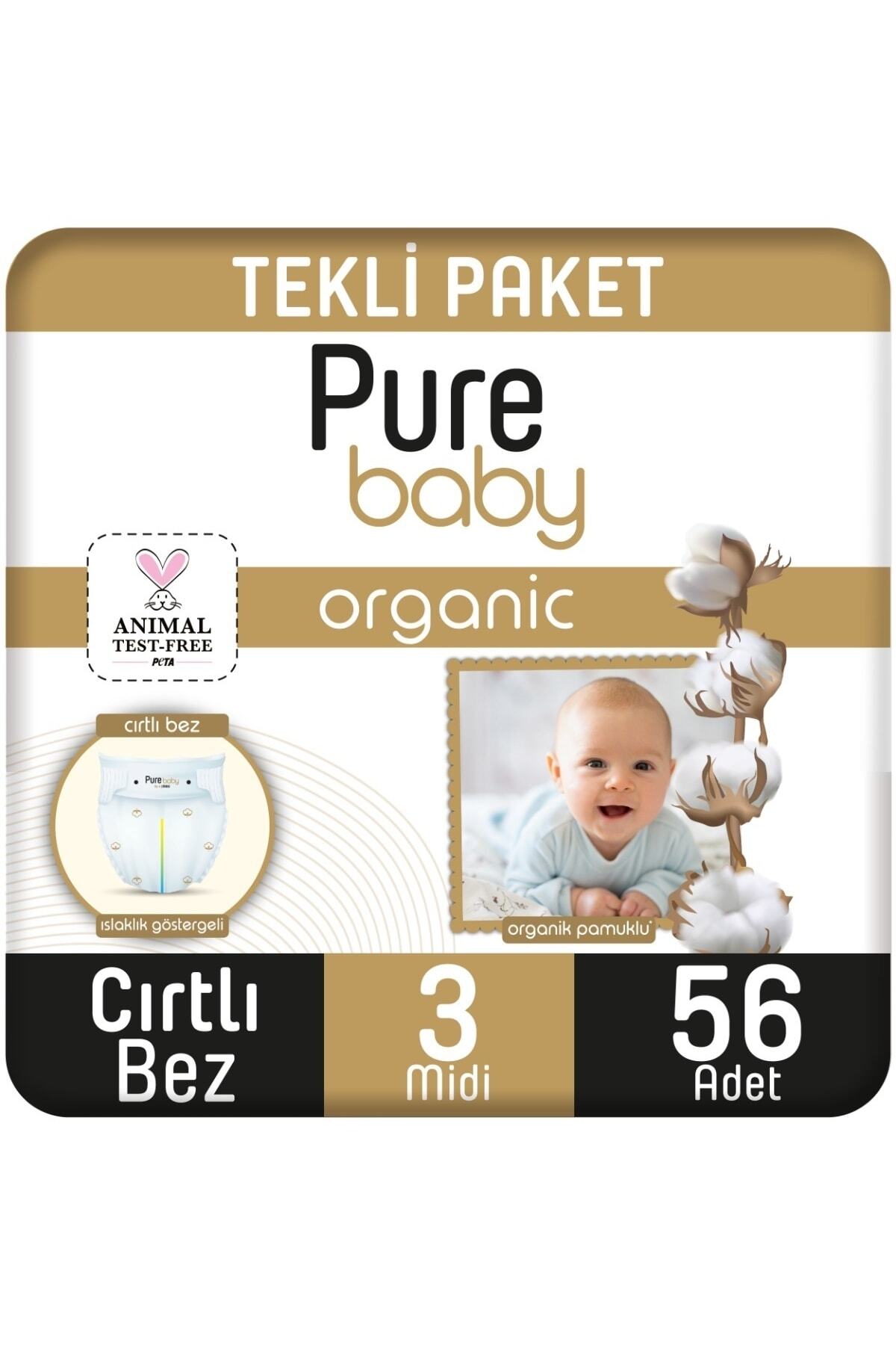پوشک بچه پارچه مخملی پنبه ای ارگانیک تک بسته سایز 3 میدی 56 تکه اورجینال Pure Baby