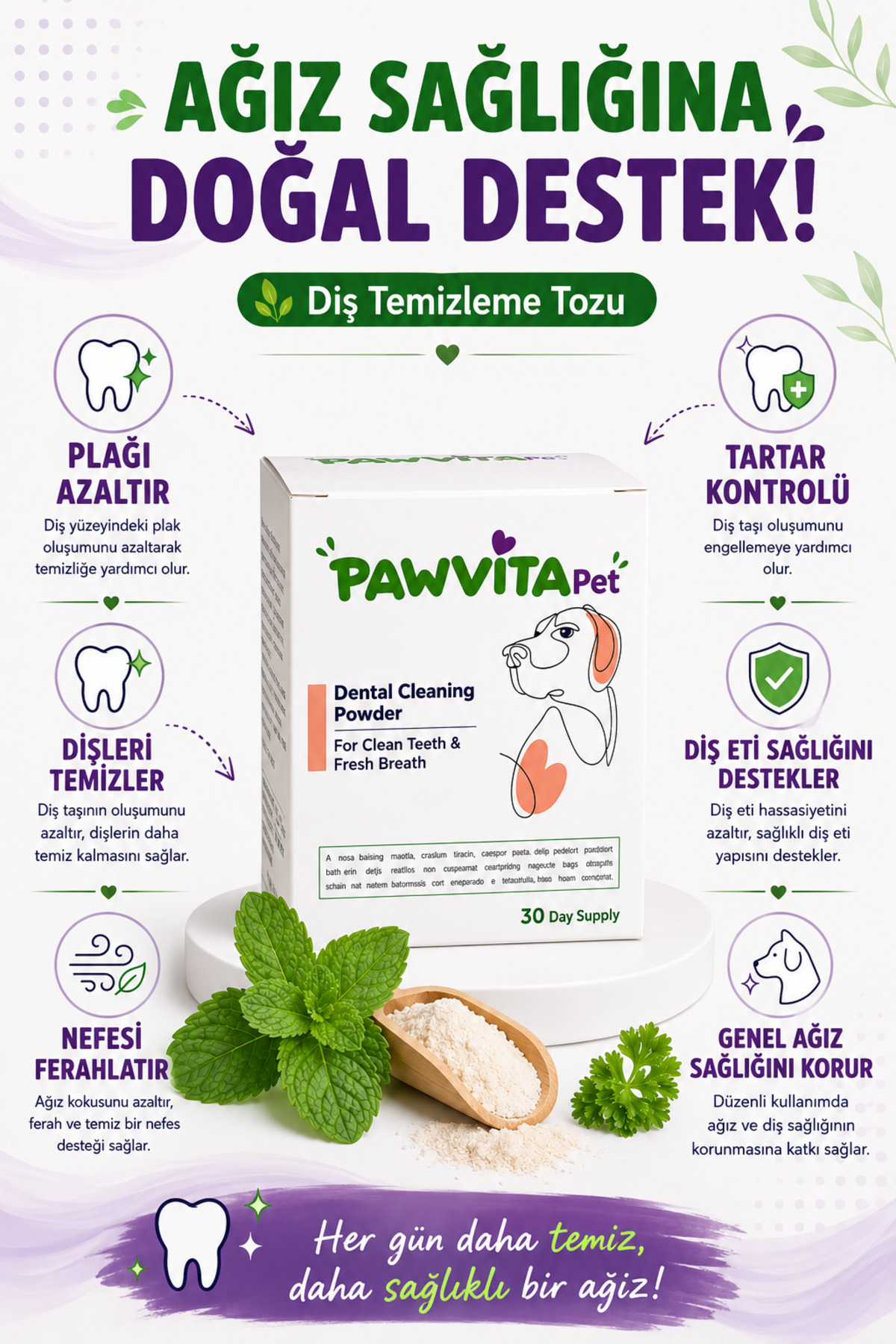 پودر طبیعی مراقبت دهان سگ پاویتاپت PAWVİTAPET، ۱۰۰ گرم