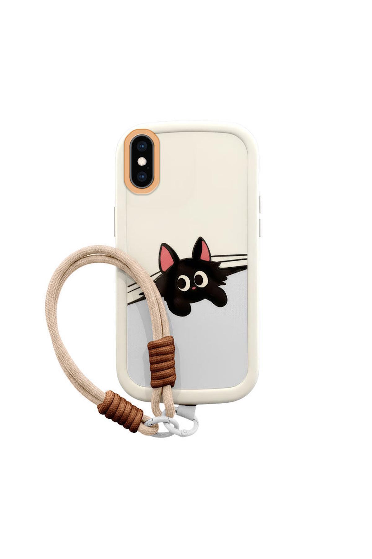 کاور و قاب APPLE IPHONE XS MAX CASE COMPATIBLE WRIST CAT AND PUPPY SILICONE CREAM COLOR اورجینال Zebana