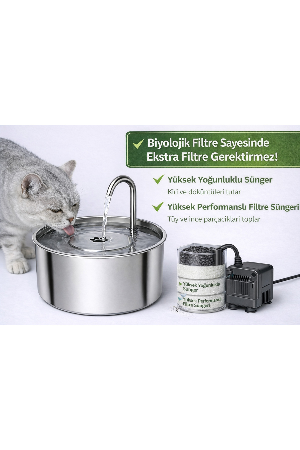 آبخوری فواره‌ای گربه و سگ اومو Oumo، ۲٫۵ لیتری استیل با فیلتر کربن فعال 2.5 L