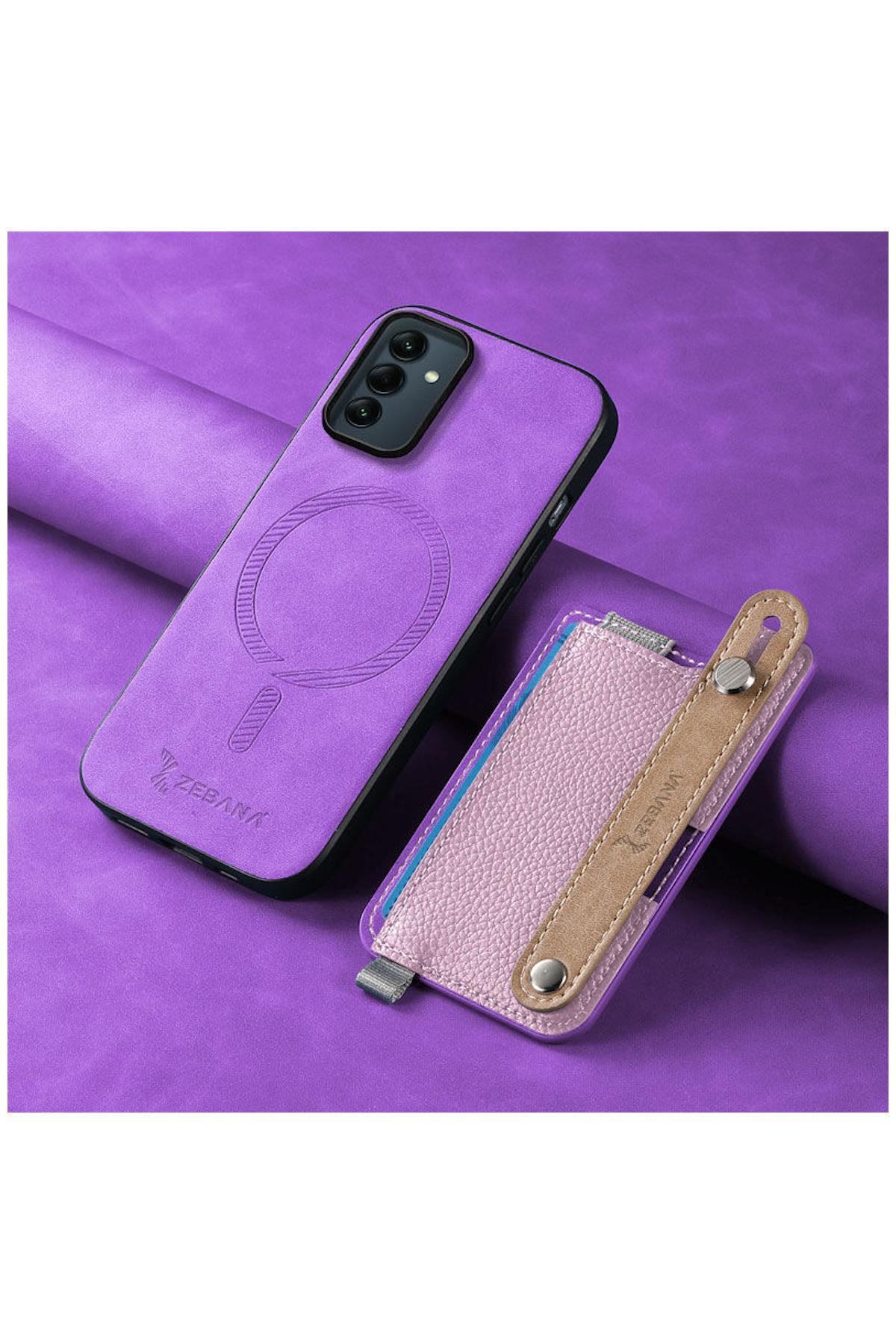 کاور و قاب SAMSUNG GALAXY A15 5G COMPATIBLE CASE ZEBANA بهترین چرمی با نگهدارنده کارت 2 در 1 بنفش اورجینال Zebana