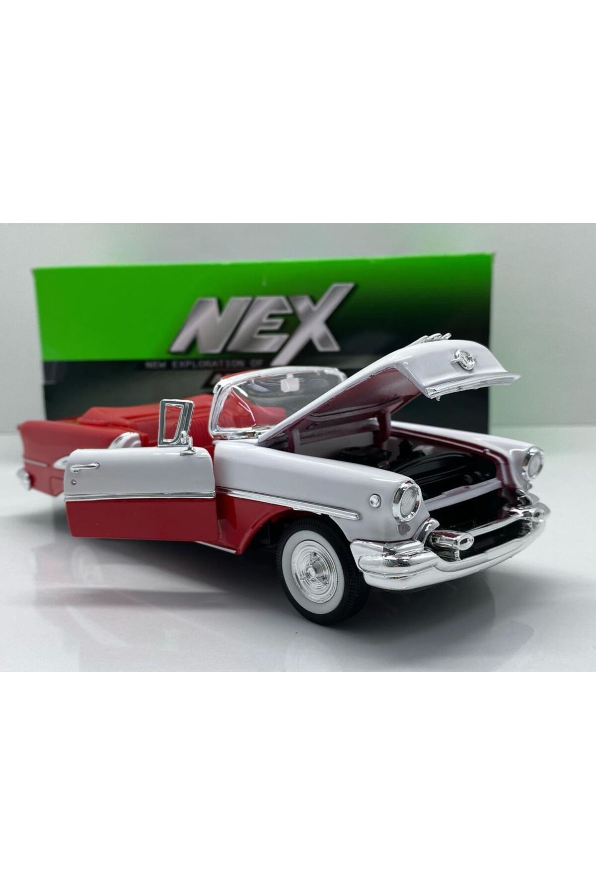 مدل خودرو 1.24 SCALE WELLY BRAND دارای مجوز 1955 OLDSMOBILE SUPER 88 قرمز سفید ماشین فلزی دو رنگ اورجینال WELLY