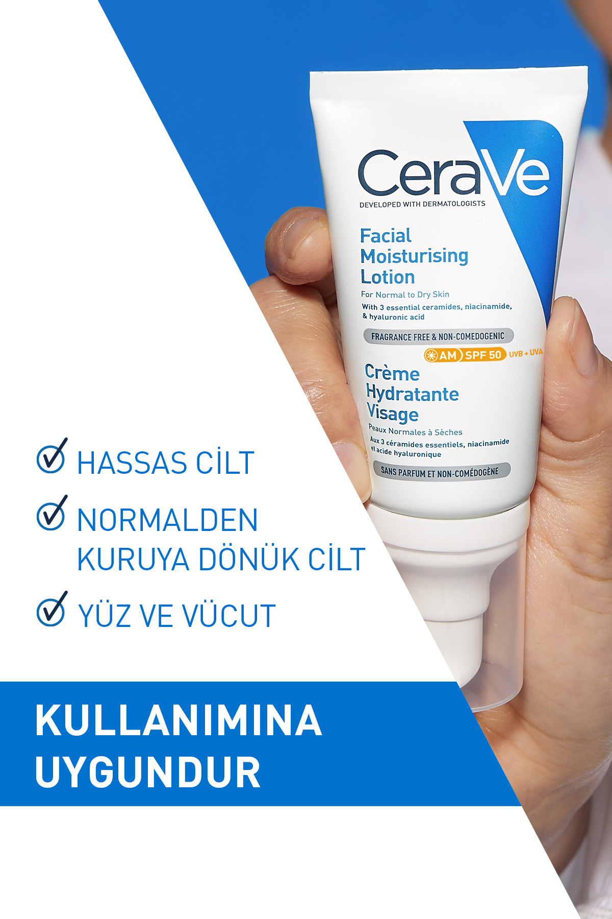 CeraVe کرم مرطوب کننده صورت SPF50 برای پوست خشک 52 میلی لیتر