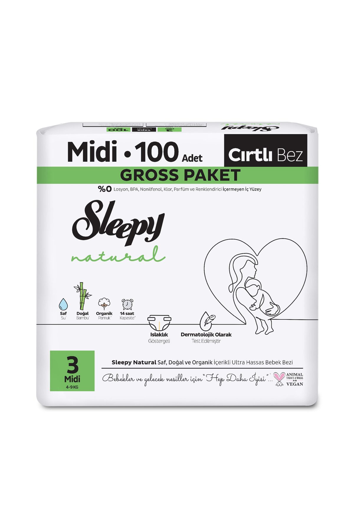 پوشک بچه پکیج ناچرال گروس سایز 3 میدی 100 عدد اورجینال Sleepy