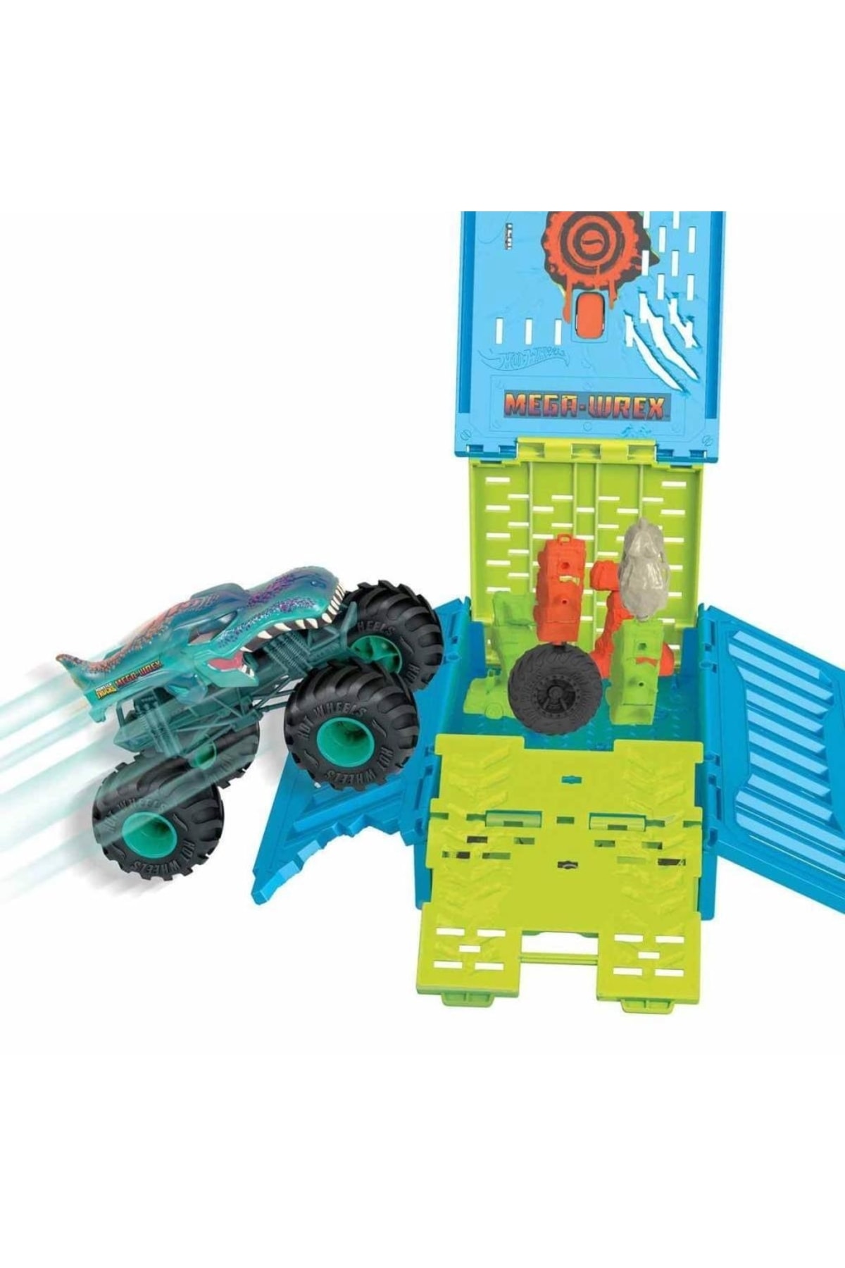 ست بازی HNC29 MONSTER TRUCKS 1:24 MEGA WREX'S CRASH CAGE از ترکیه HOT WHEELS