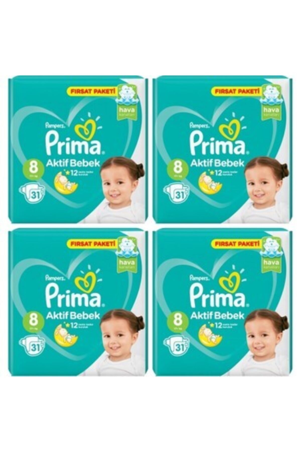پوشک بچه 17+ کیلوگرم 8 سایز 31 X 4 بسته 124 اورجینال Prima
