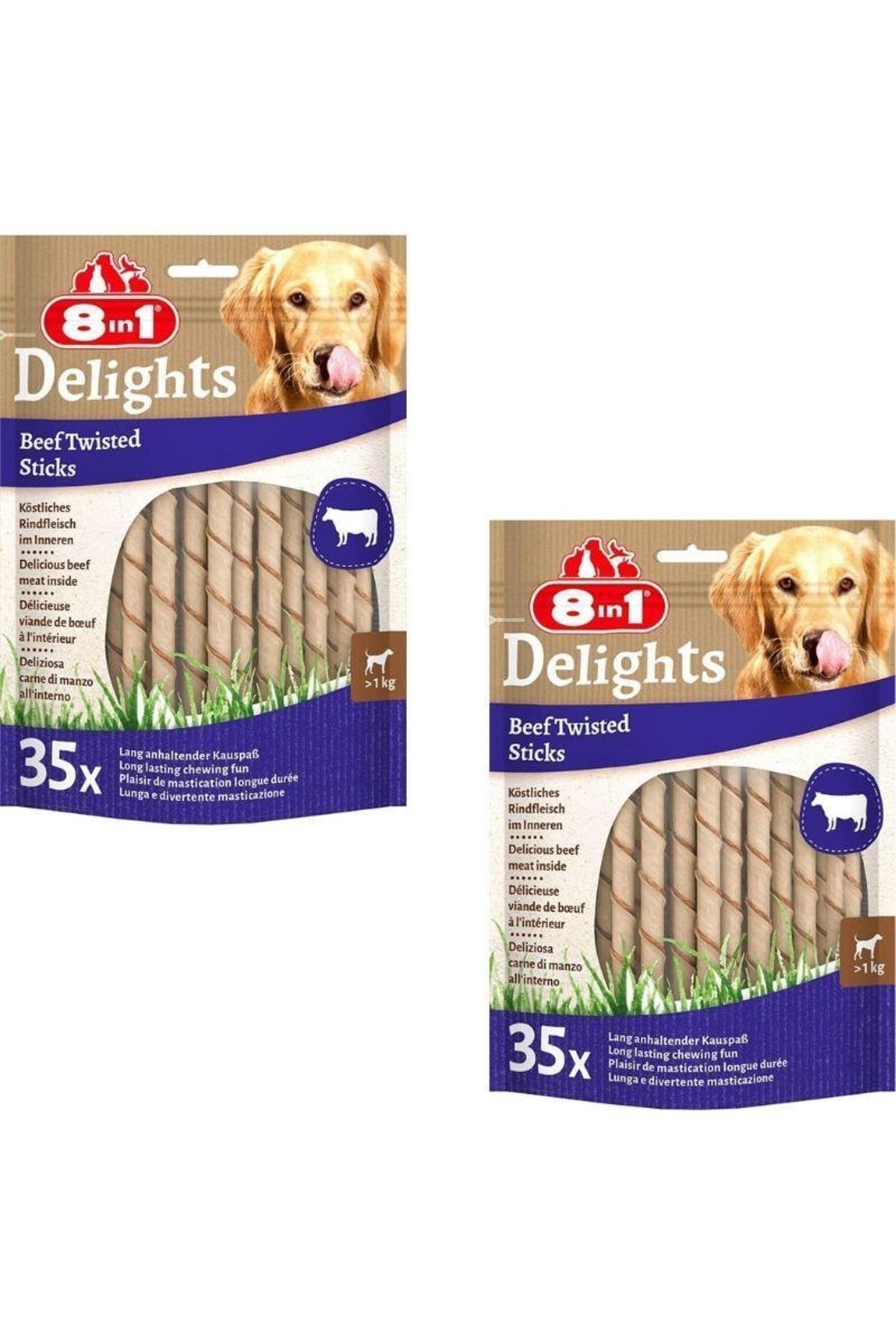 تشویقی استیکی سگ ۸این۱ 8in1 Delights با طعم گوشت گاو، ۱۹۰ گرم × ۲ عدد