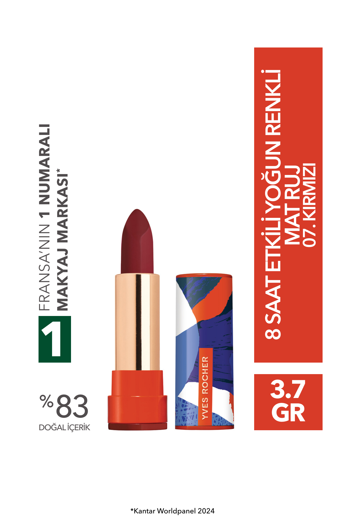 Yves Rocher رژ لب مات 8 ساعته رنگدانه غنی شماره 07 رنگ قرمز
