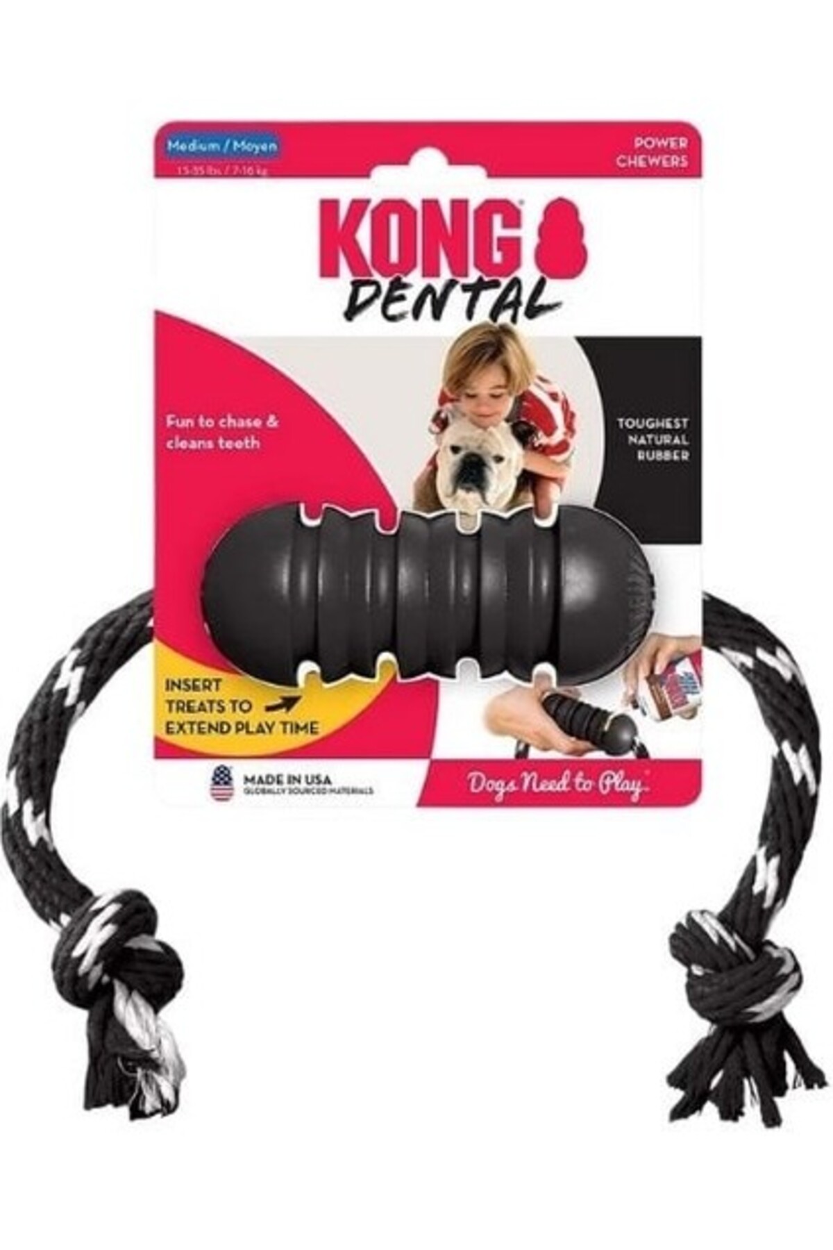 اسباب‌بازی سگ برای تمیزکردن دندان با طناب آویز، کنگ KONG Extreme Dental، فوق‌سخت، Medium رنگی