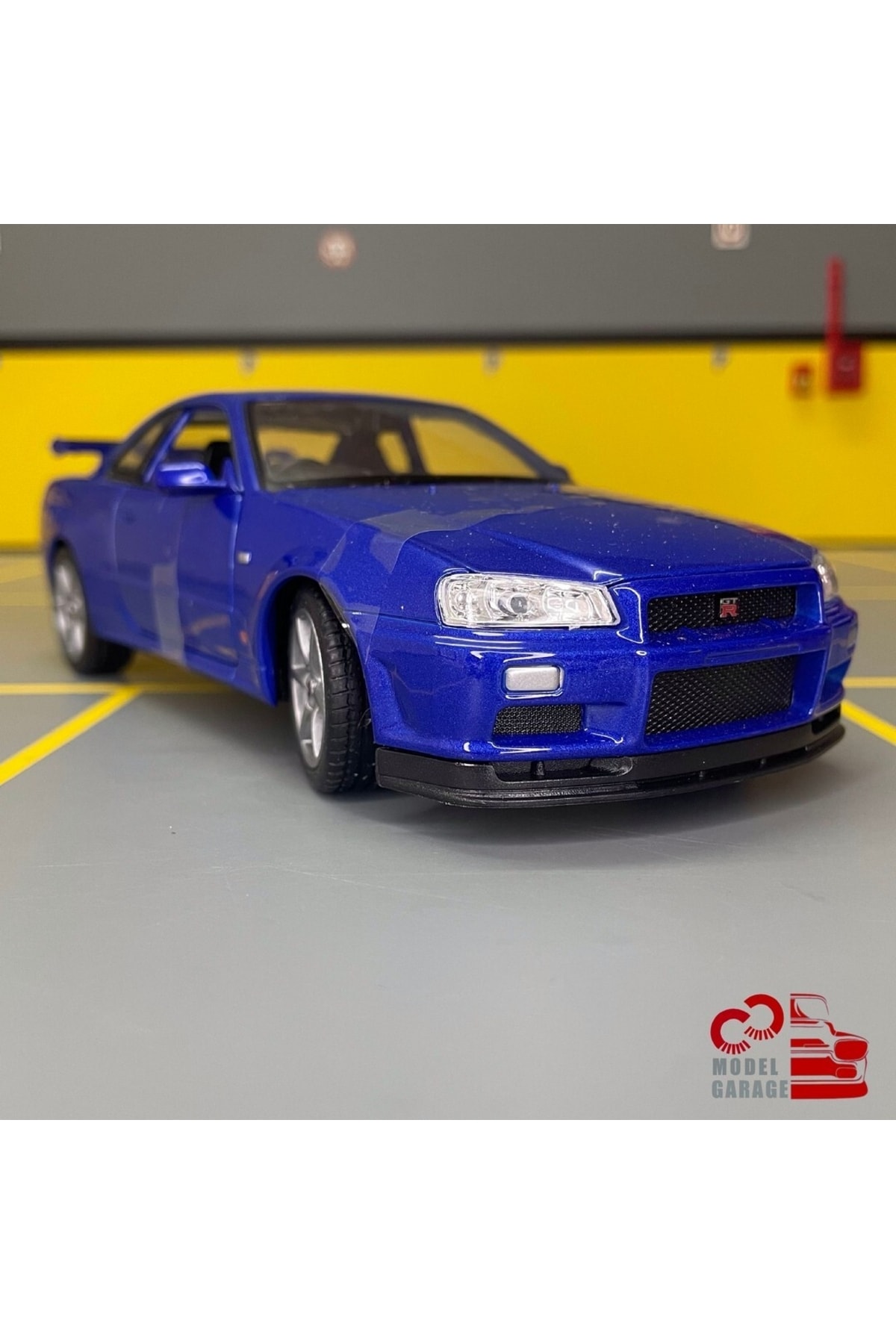 مدل خودرو NISSAN SKYLINE GT R R34 1 24 SCALE C&amp;C MODEL GARAGE DIECAST METAL CAR اورجینال WELLY