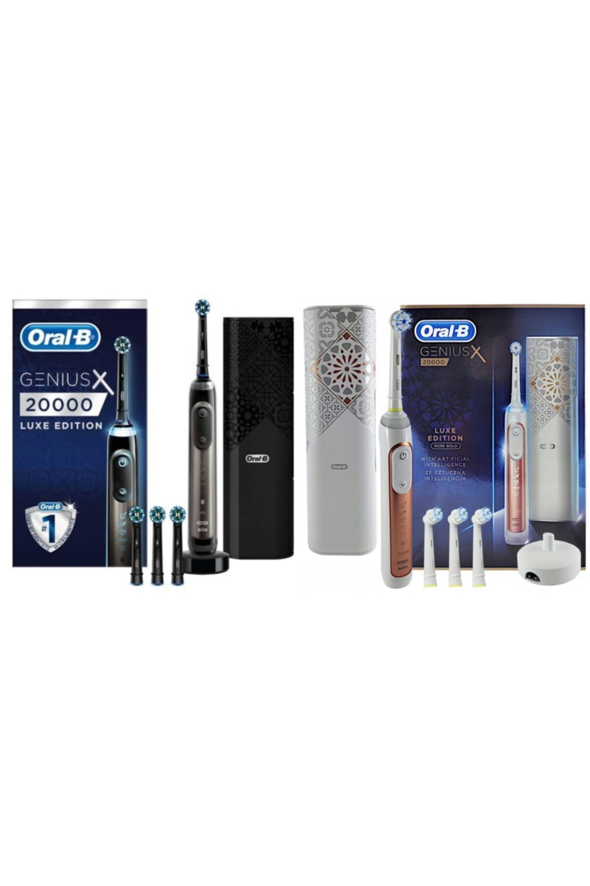 ست عاشقانه مسواک برقی Oral-B Genius X 20000 Luxe Edition Anthracite Grey و Genius X Rose Gold