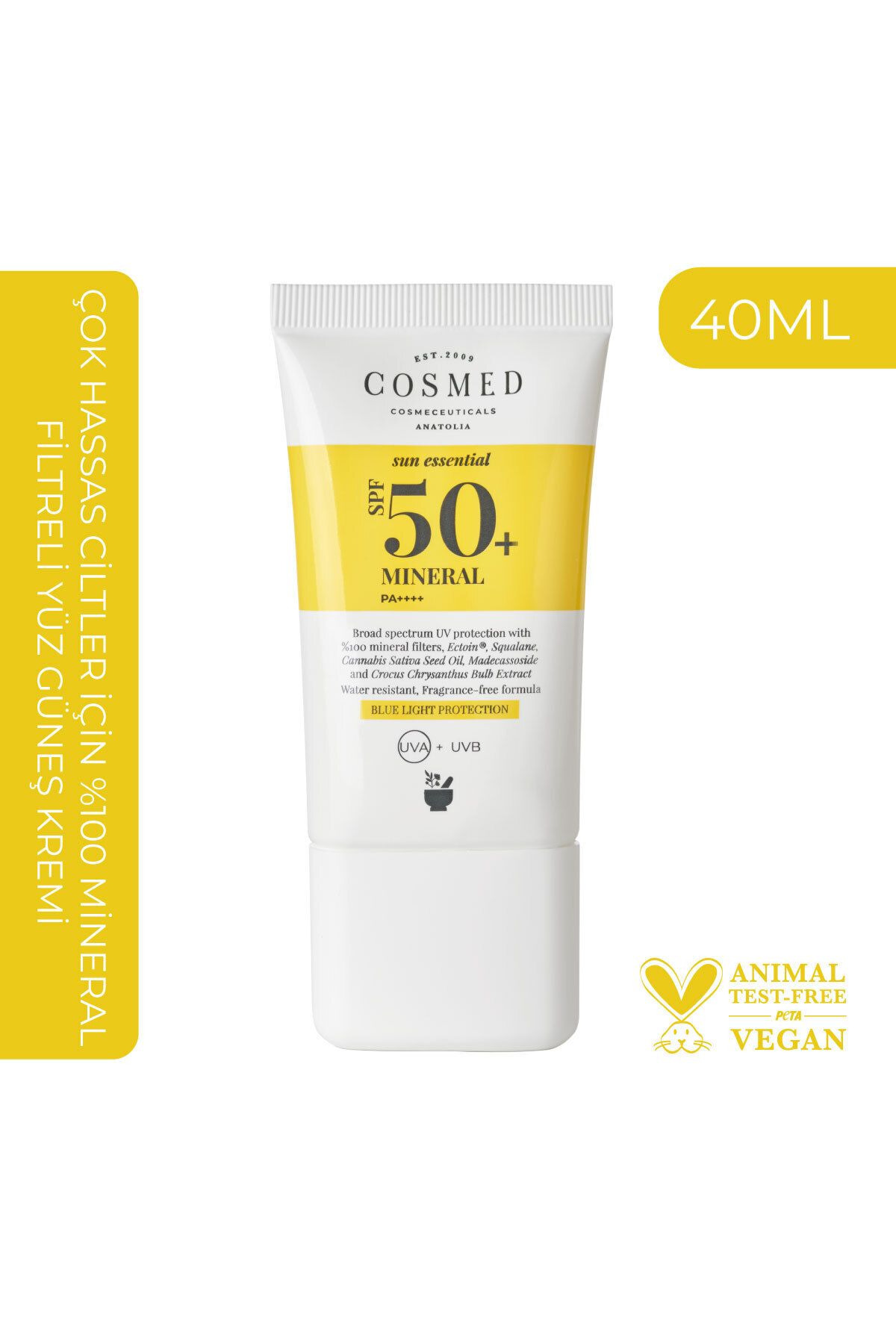کرم ضد آفتاب صورت SUN MINERAL ESSENTIAL SPF50 100 ٪ فیلتر معدنی خورشید 50 میل برای پوست بسیار حساس COSMED