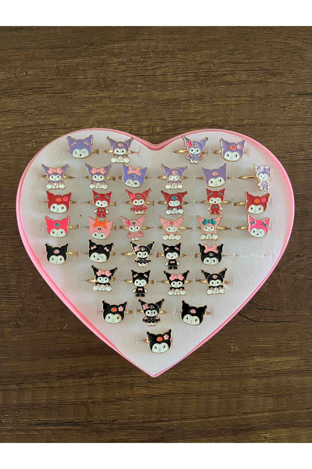 فیگور گزارش کارت هدیه تعطیلات حلقه دخترانه قابل تنظیم 3 تکه SANRIO KUROMI از ترکیه Beyaz Dükkan