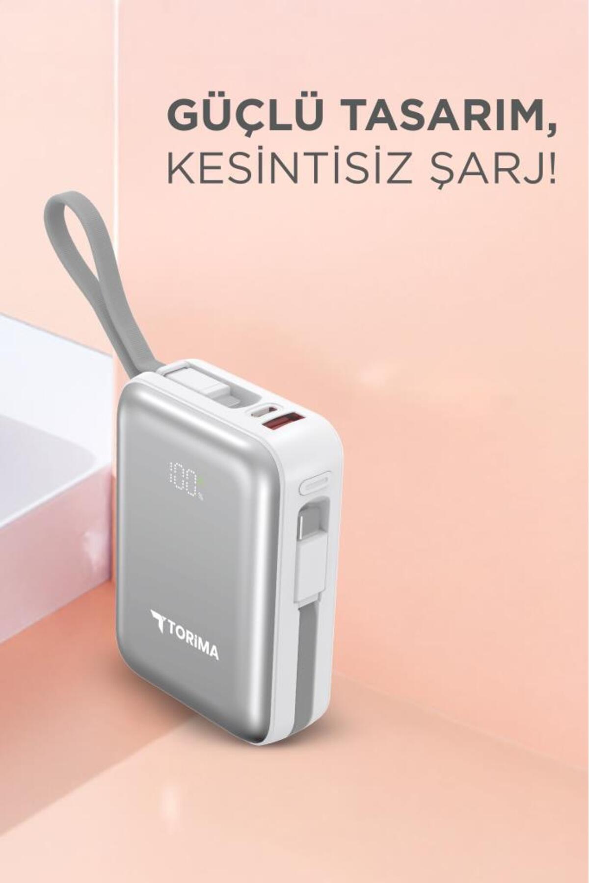 پاوربانک شارژ سریع 45 واتی لایتنینگ TYPE C 10000 میلی آمپری TRM 1018 سفید با نشانگر دیجیتال اورجینال Torima