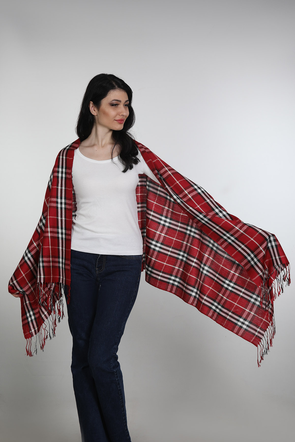 شال ویسکون و پنبه‌ای میستیک Mystic مدل MS-283، زرشکی و مشکی زنانه