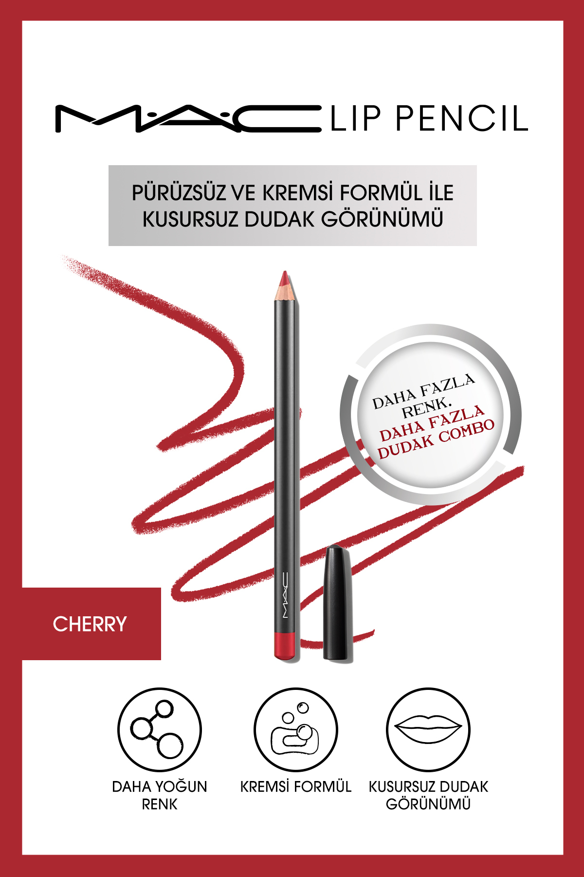 مداد لب Lip Pencil مدل CHERRY سرخابی روشن مایل به قرمز حجم 1.45 میل مک MAC