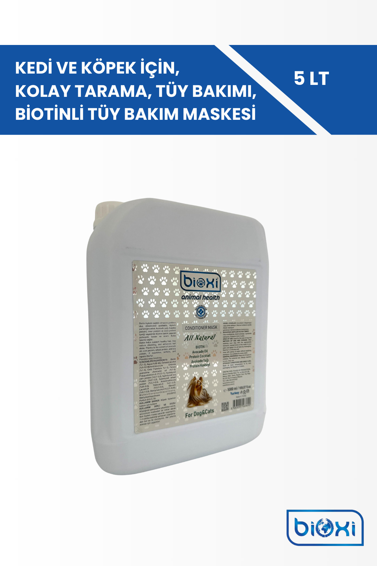 ماسک مراقبت از موی گربه و سگ، بیوتین‌دار بیوکسی Bioxi، ۵ لیتری