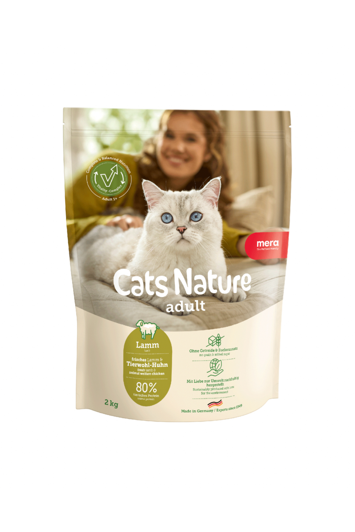 غذای خشک گربه مرا Mera Cats Nature بدون غلات با گوشت بره، ۲ کیلوگرم