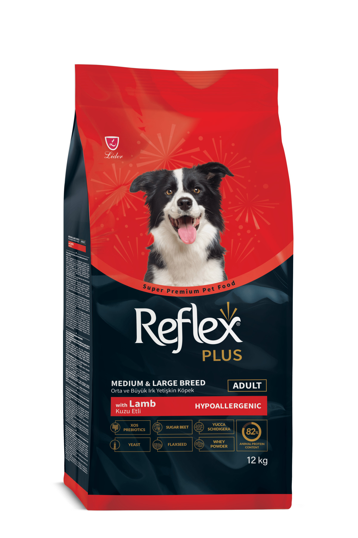 غذای خشک سگ بالغ نژاد متوسط و بزرگ با طعم بره رفلکس Reflex Plus، ۱۲ کیلوگرم