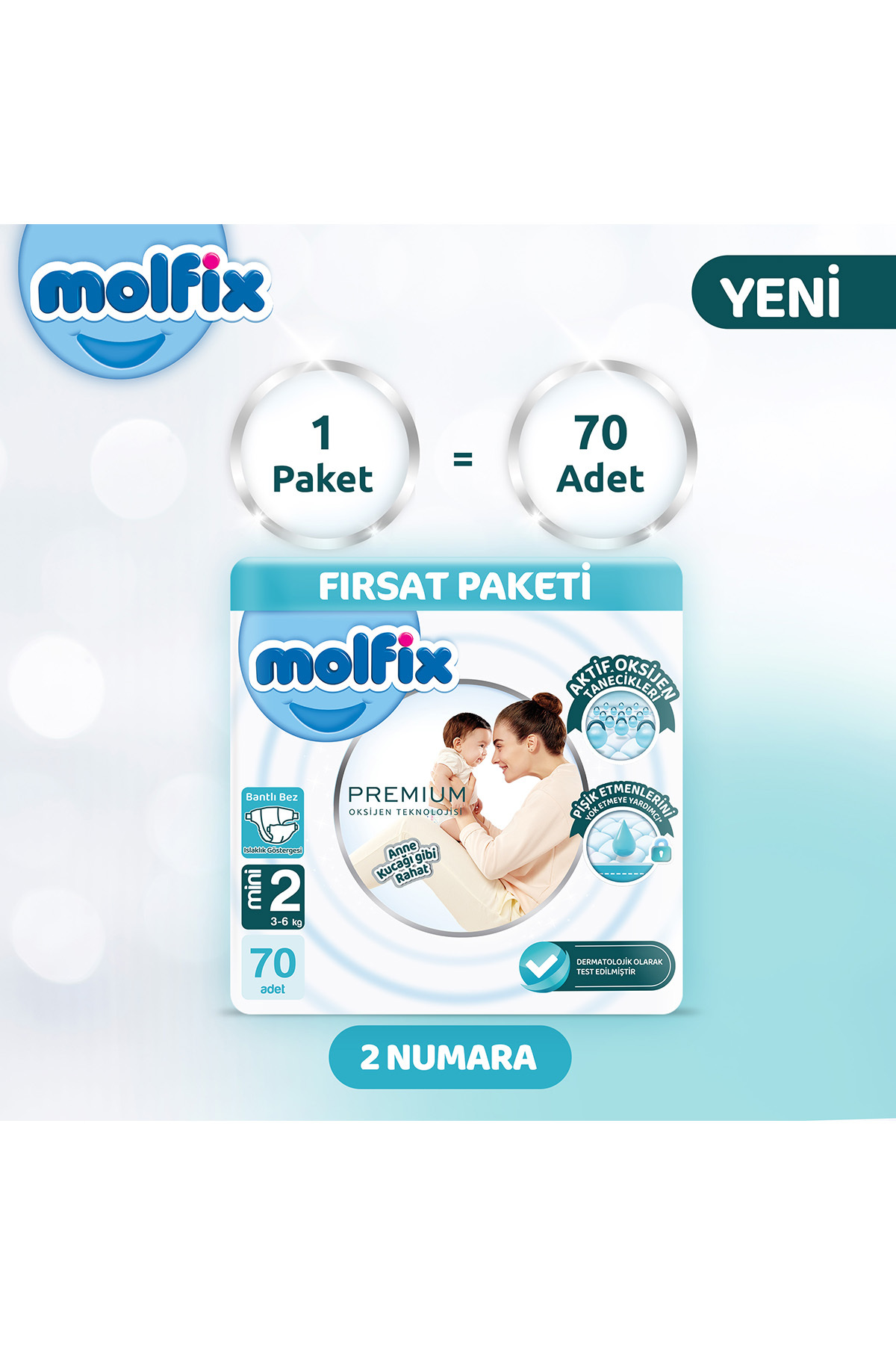 پوشک بچه پکیج پرمیوم فرصت 2 سایز 70 عدد اورجینال Molfix