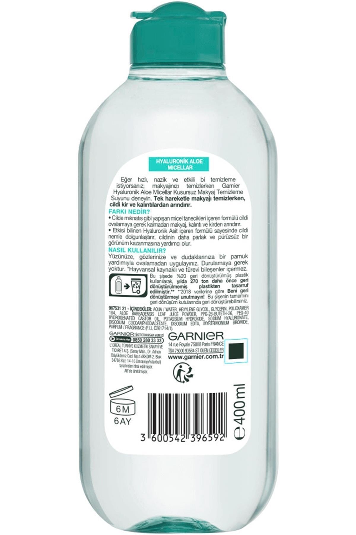 Garnier آب تمیزکننده آرایش آلوئه و هیالورونیک میسلار 400 میلی لیتر