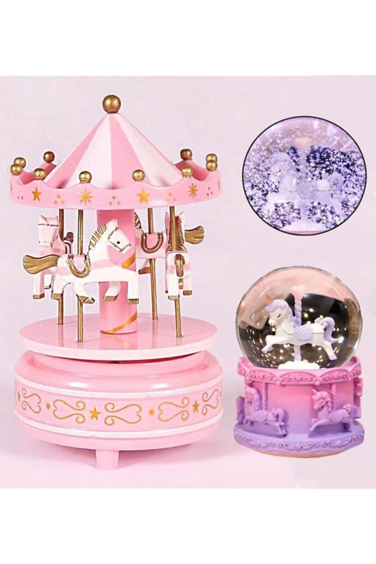 گوی برفی مجموعه 2 عددی گلوب و جعبه موسیقی چرخ فلک UNICORN LIGHTED از ترکیه Canderel
