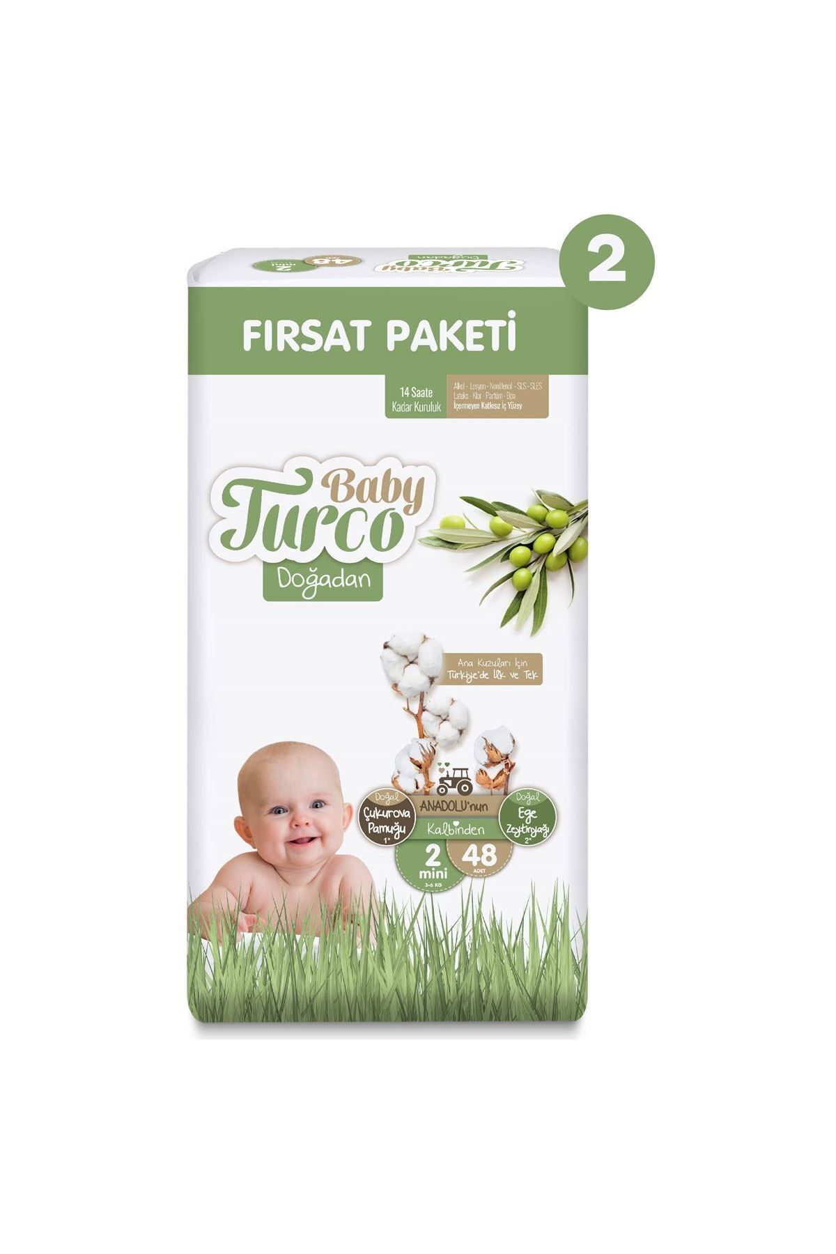 پوشک بچه بسته فرصت اقتصادی دوغادان سایز 2 مینی 96 عدد اورجینال Baby Turco