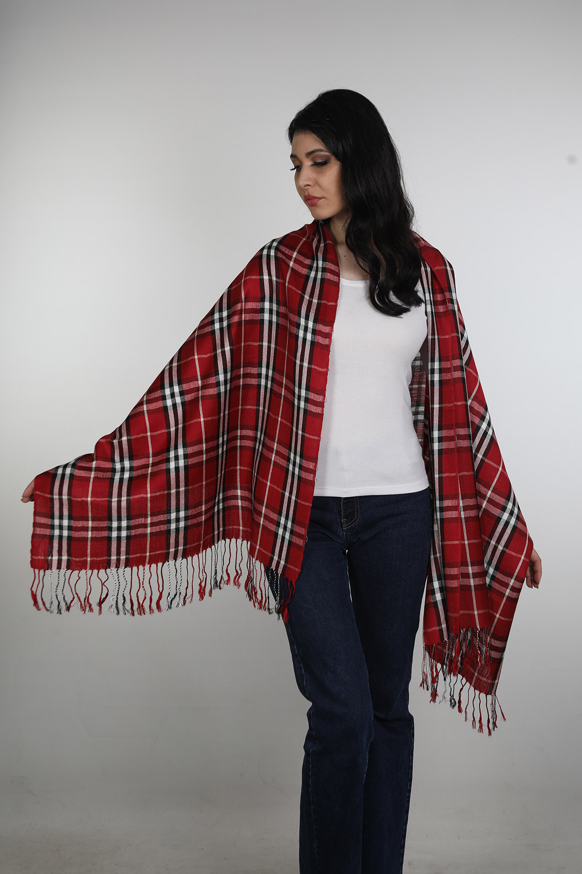 شال ویسکون و پنبه‌ای میستیک Mystic مدل MS-283، زرشکی و مشکی زنانه