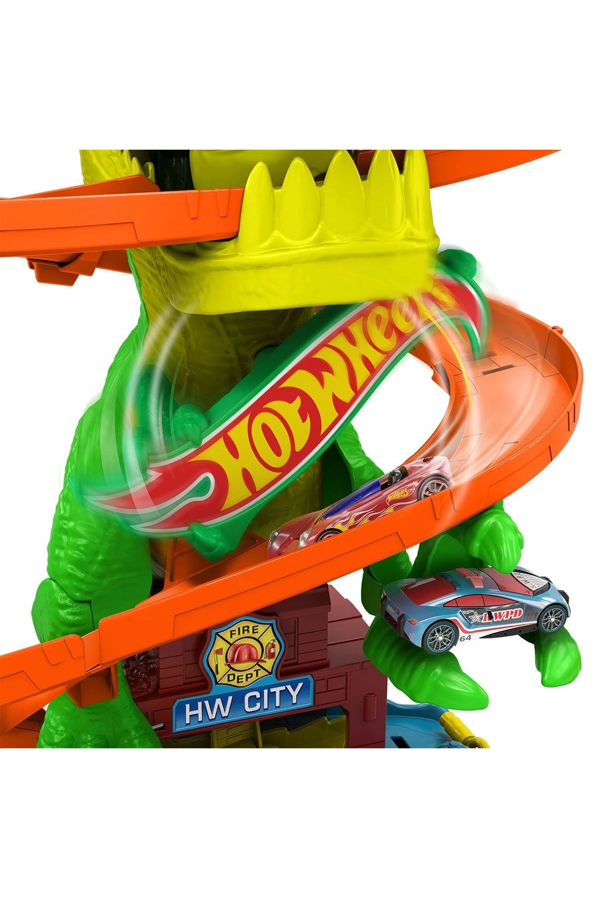ماشین اسباب بازی JBM73 HOT WHEELS T REX و FIREFIGHTER STATION SET هات ویلز اورجینال HOT WHEELS