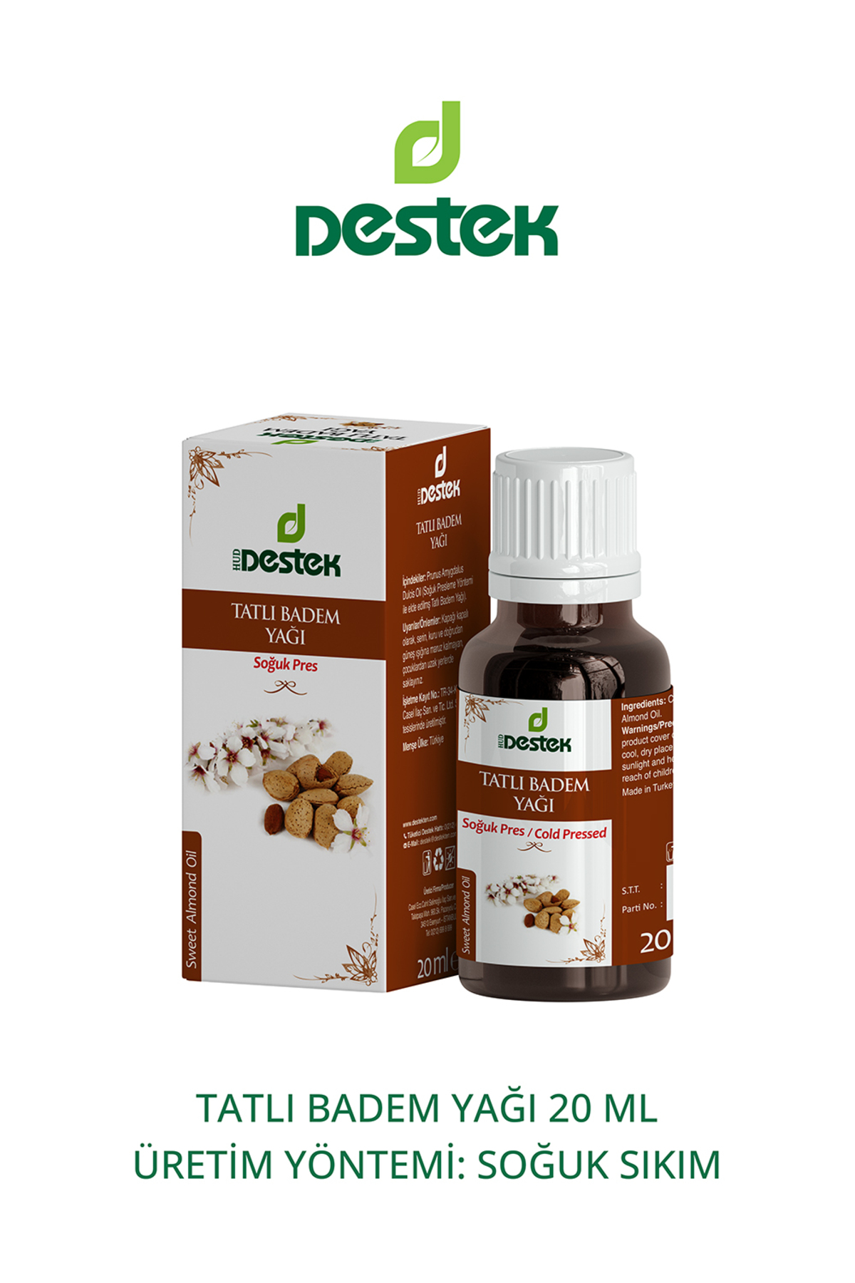 روغن بادام شیرین سرد فشرده 20 میلی لیتر برای مراقبت از پوست Destek