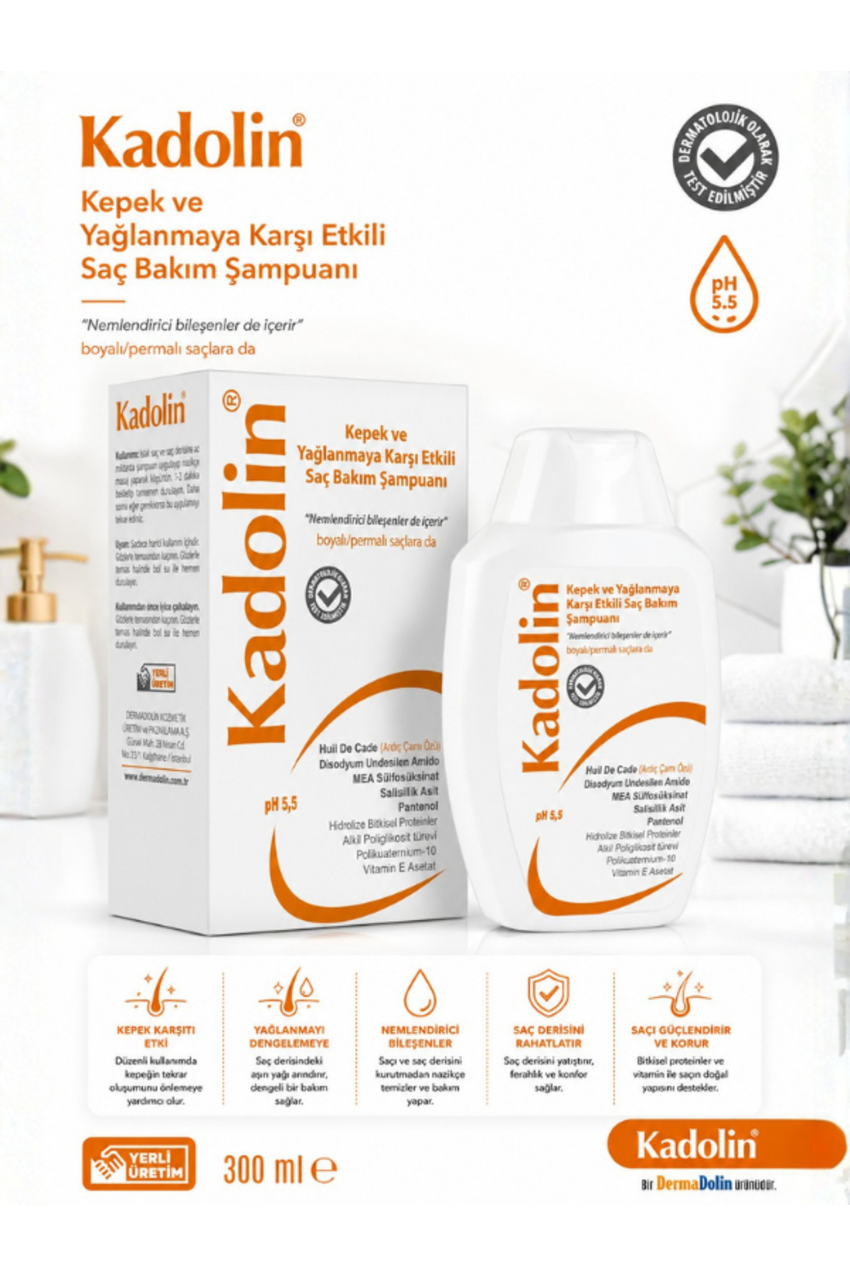 شامپو ضد شوره و چربی Kadolin حجم 300 میلی لیتر مناسب برای موهای حساس Dermadolin