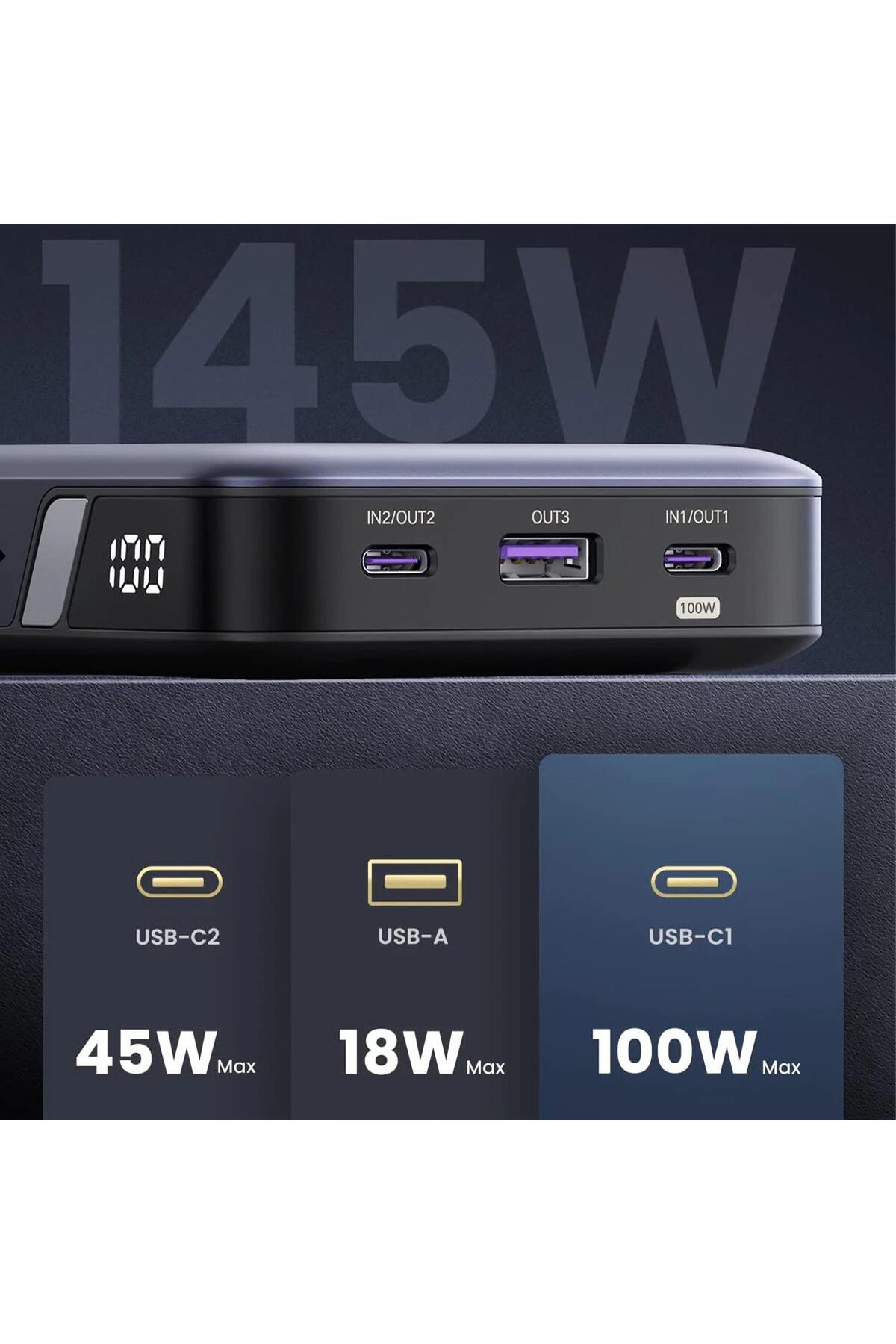 پاوربانک شارژر سریع قابل حمل 145W 25000MAH PD QC 3.0 USB TYPE C با نشانگر LED اورجینال Ugreen