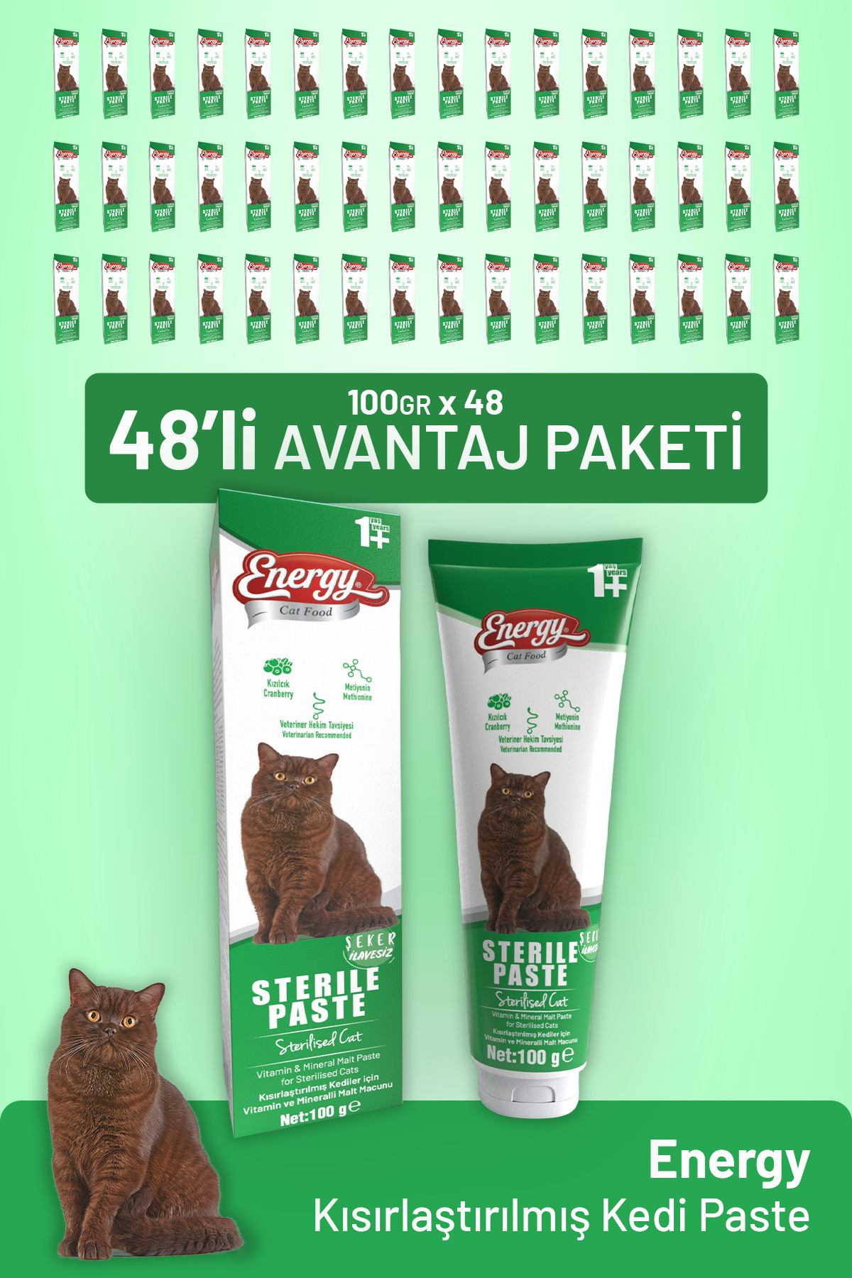خمیر گربه برای گربه‌های عقیم‌شده کت فود انرژی Cat Food Energy، ۴۸ عددی