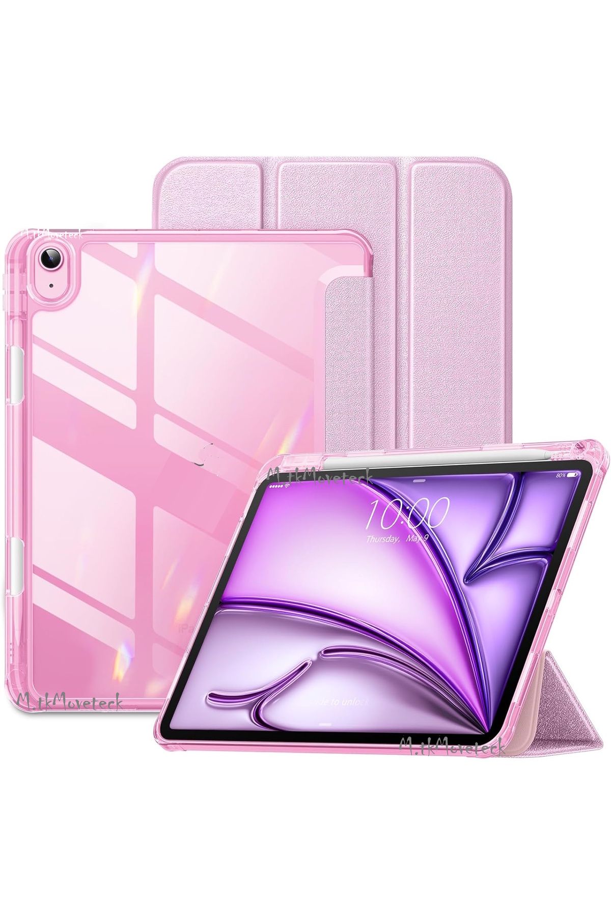 کاور تبلت IPAD AIR 4 5 6 نسل 11 M2 M3 محفظه شارژ قلم مغناطیسی حالت خواب هوشمند شفاف m.tk moveteck