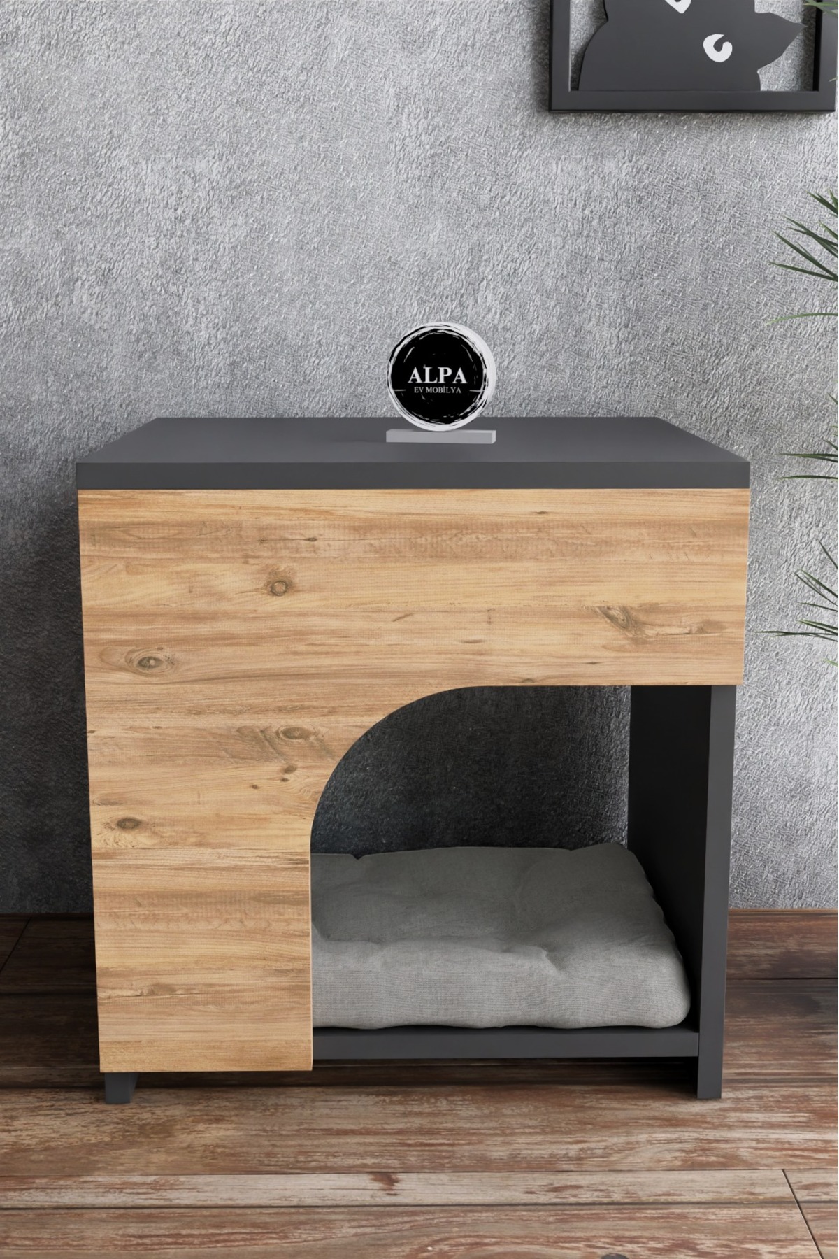 خانه و جای خواب چوبی گربه آلپا اِو موبیلیا alpa ev mobilya، با طراحی میز کنارمبلی چندرنگ