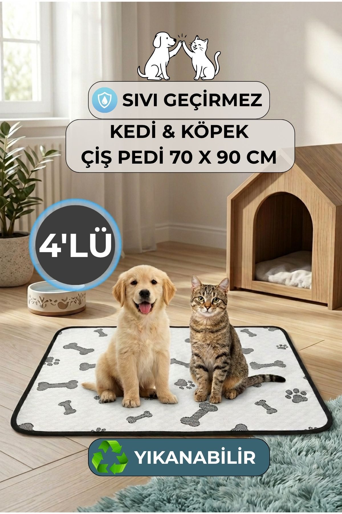 پد جاذب و ضدآب گربه و سگ، بسته ۴ عددی، کیریل هوم Kiril Home سفید
