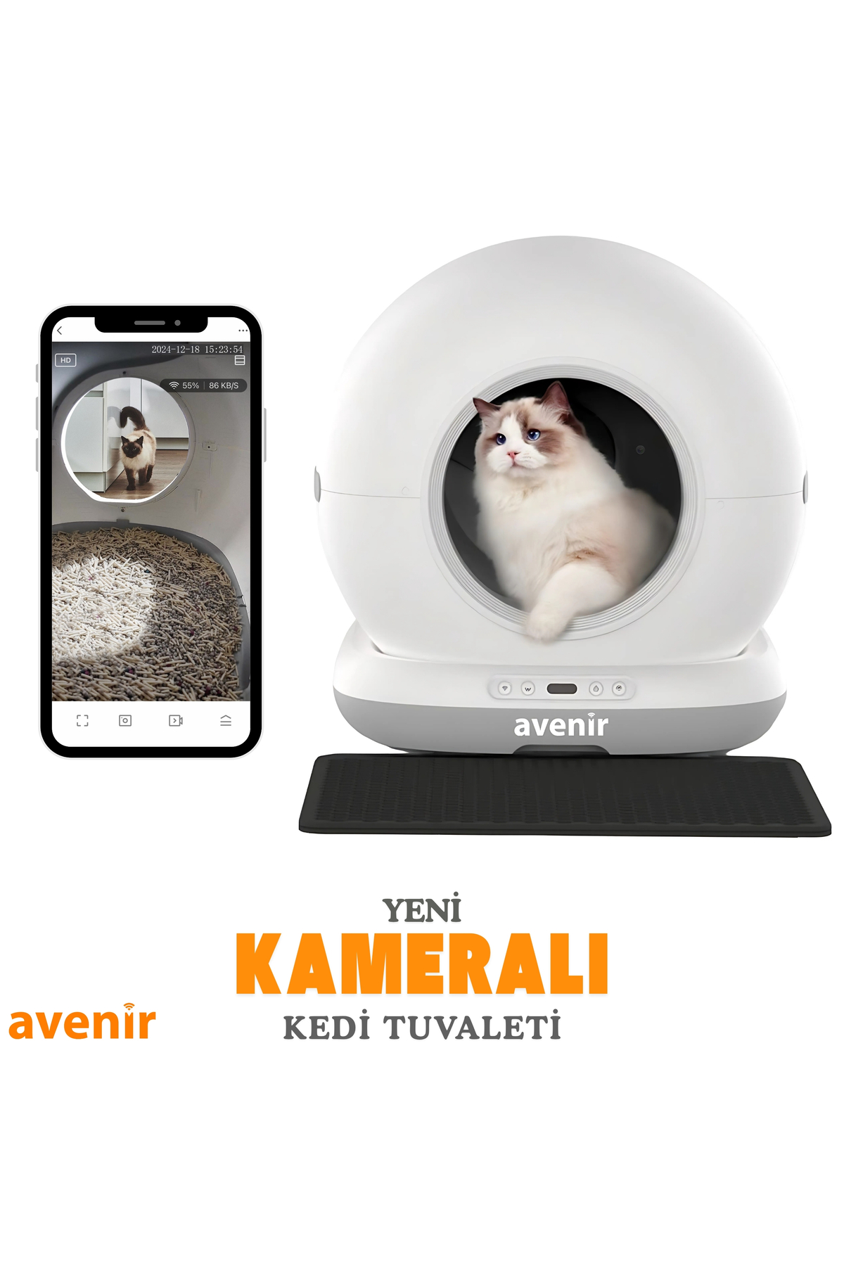 توالت هوشمند و خودکار گربه آونیر AVENİR، دوربین‌دار با کنترل اپلیکیشنی و بدون ایجاد بو
