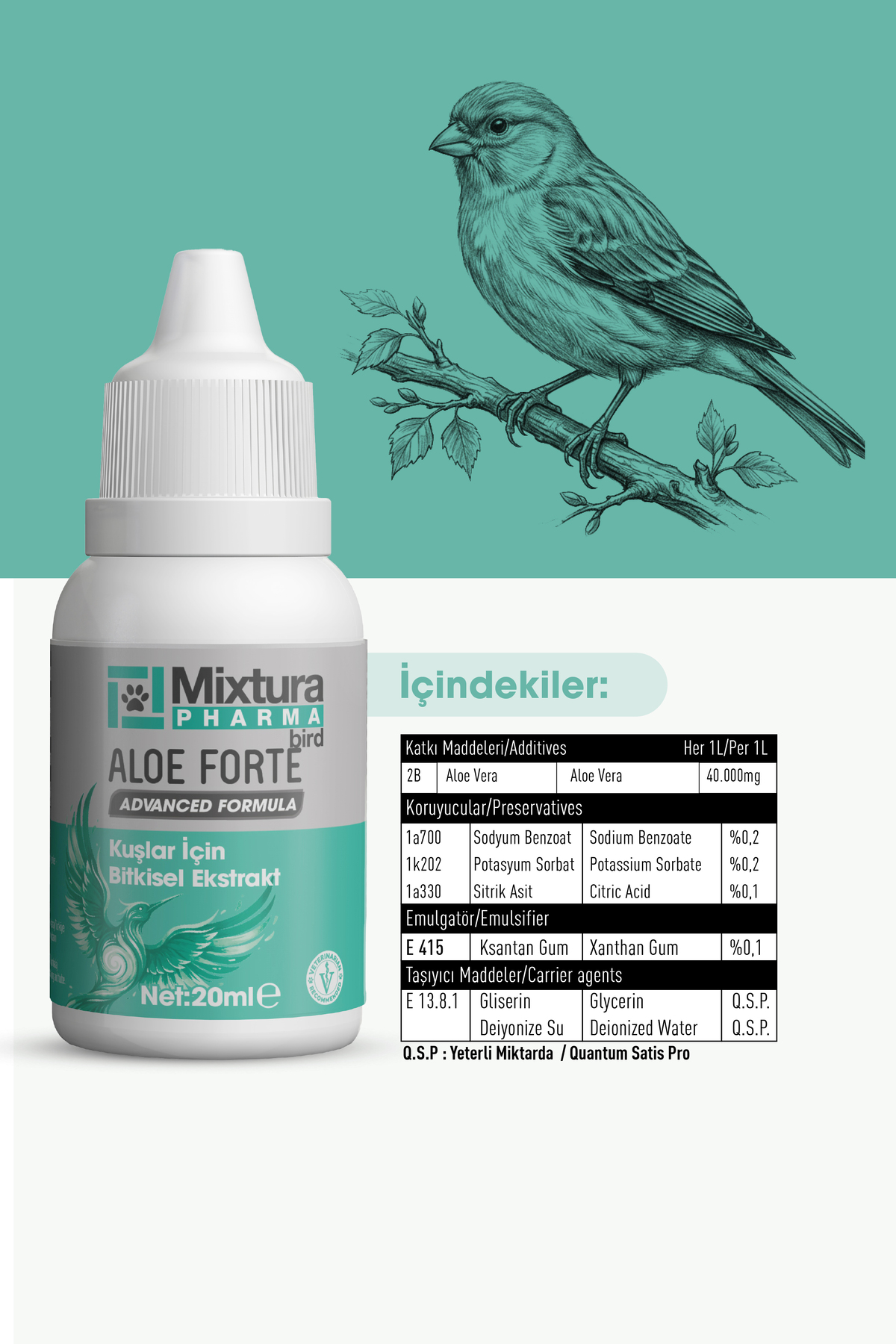 ویتامین پرندگان میکسچورا فارما Mixtura Pharma Aloe Forte Bird