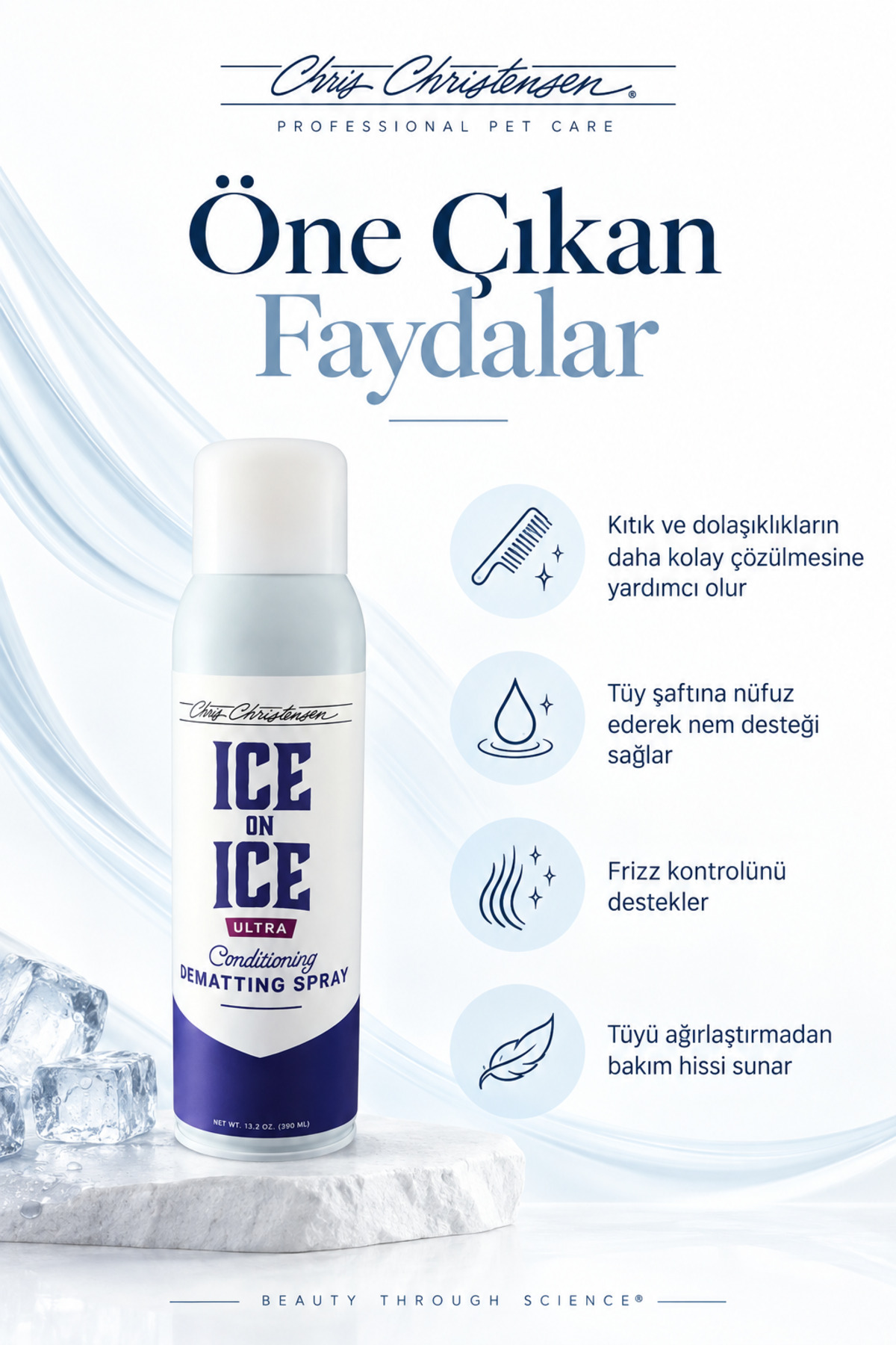 اسپری بازکننده گره مو Ice on Ice Ultra از کریس کریستنسن Chris Christensen، ۳۹۰ میلی‌لیتر