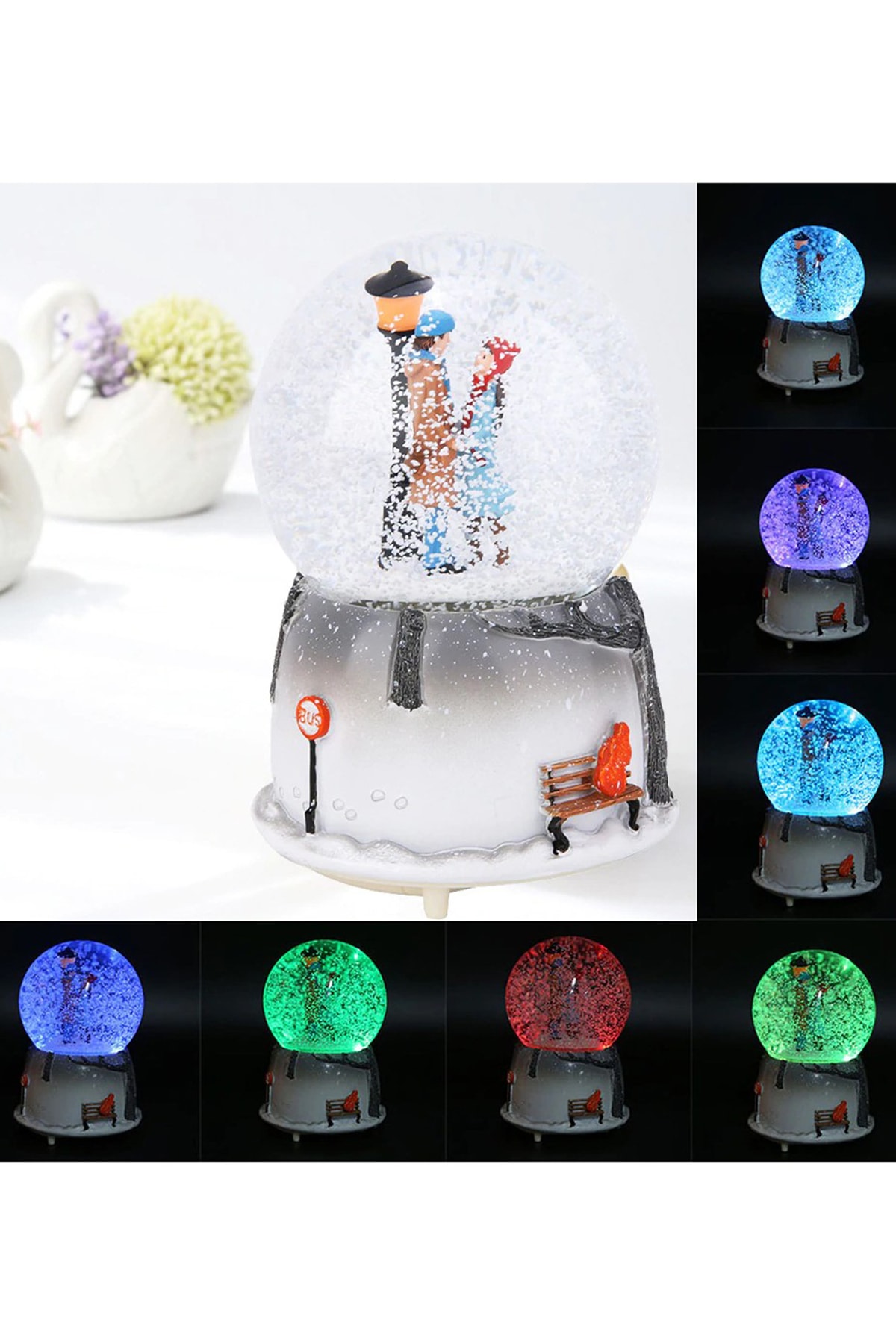 گوی برفی SNOWFLAKE AUTOMATIC SPRAYING ETERNAL LOVE WINTER TALE سایز بزرگ روشنایی موزیکال SNOW GLOBE COUPLES از ترکیه Zemtigo
