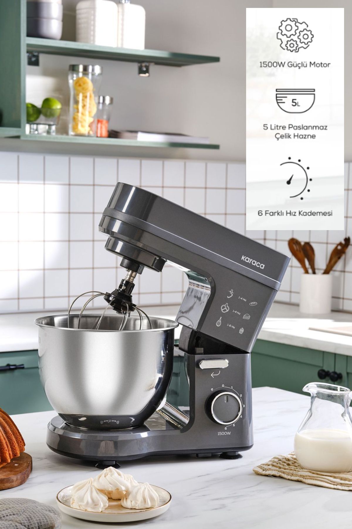 میکسر و ست استند MAESTROCHEF STELLA SPACE GREY 1500W 5 لیتری اورجینال Karaca