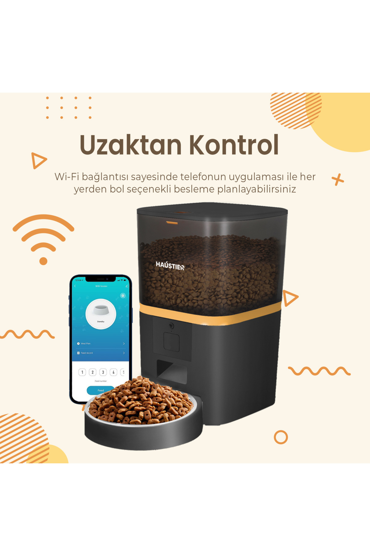 ظرف غذای خودکار هوشمند سگ و گربه هاوستیر Haustier مدل HST-QQ003 SİYAH، مشکی، با مخزن ۶ لیتری