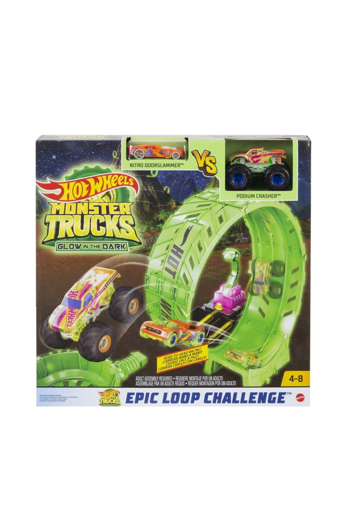 ماشین اسباب بازی کامیون های هیولایی HBN02 در مجموعه مسابقه دایره تاریک می درخشند HOT WHEELS
