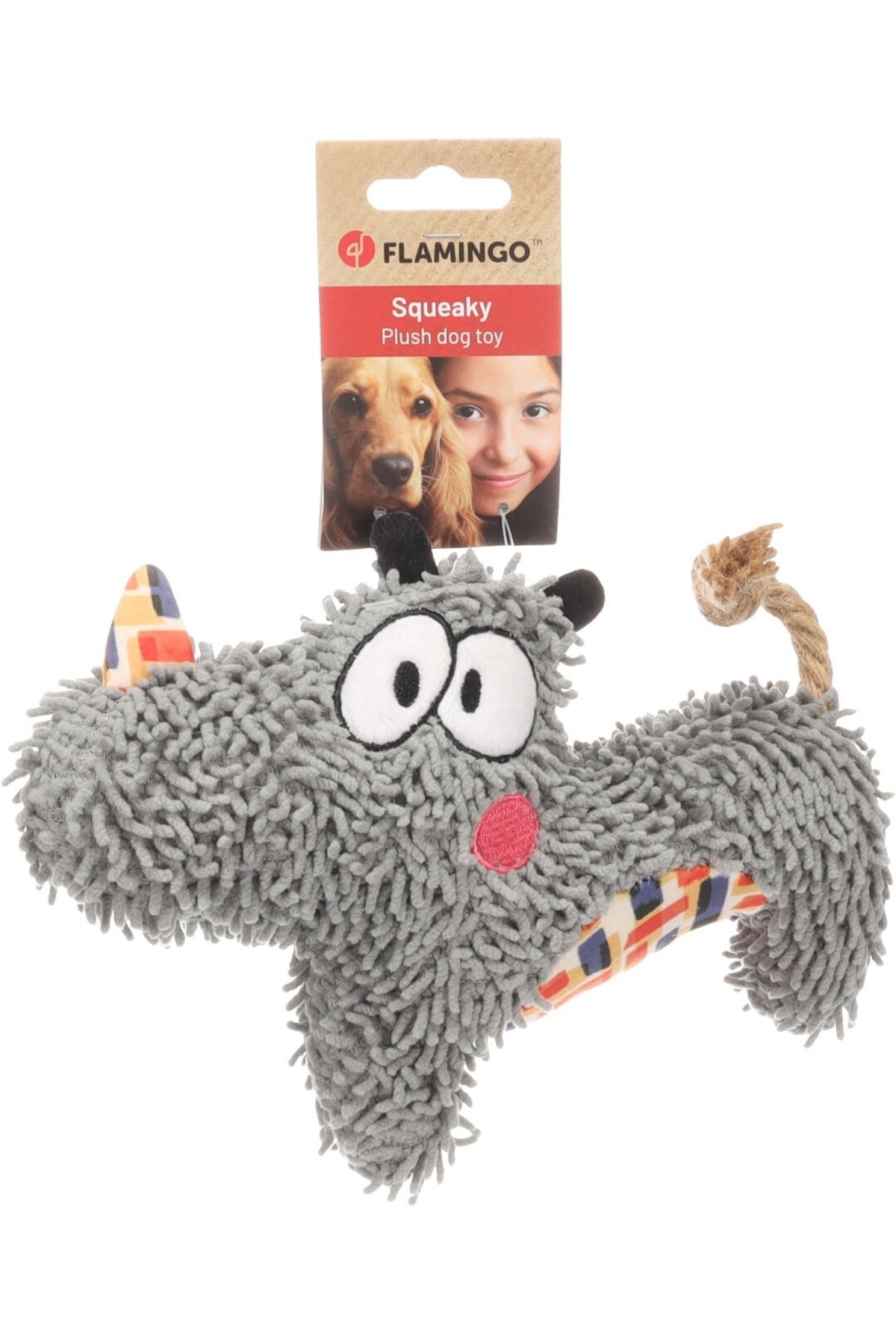 اسباب‌بازی سگ کرگدن پارچه‌ای صدادار با بند حصیری فلامینگو Flamingo خاکستری