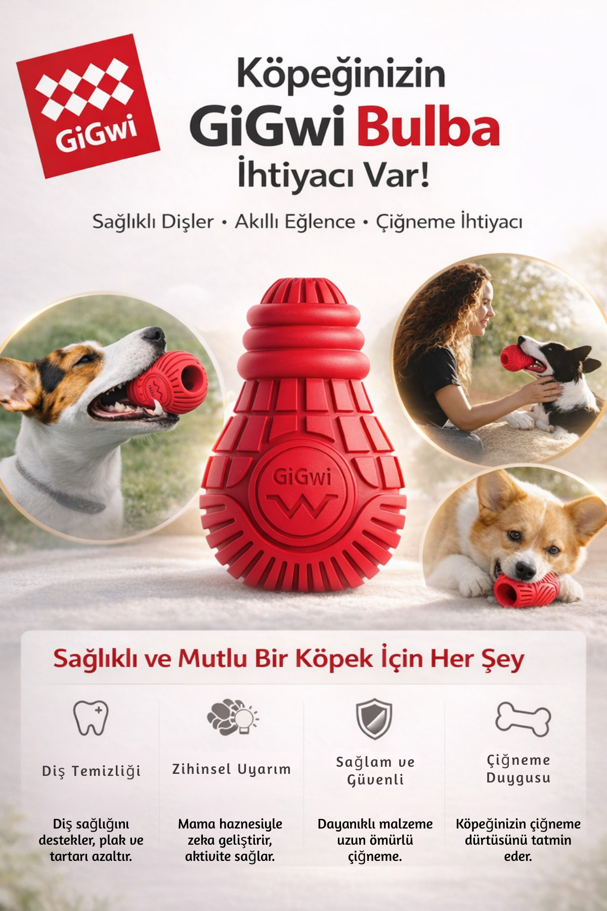 اسباب‌بازی سگ با محفظه تشویقی گیگ‌وی GiGwi Bulb برای نژادهای متوسط و بزرگ، مدل 6424 قرمز