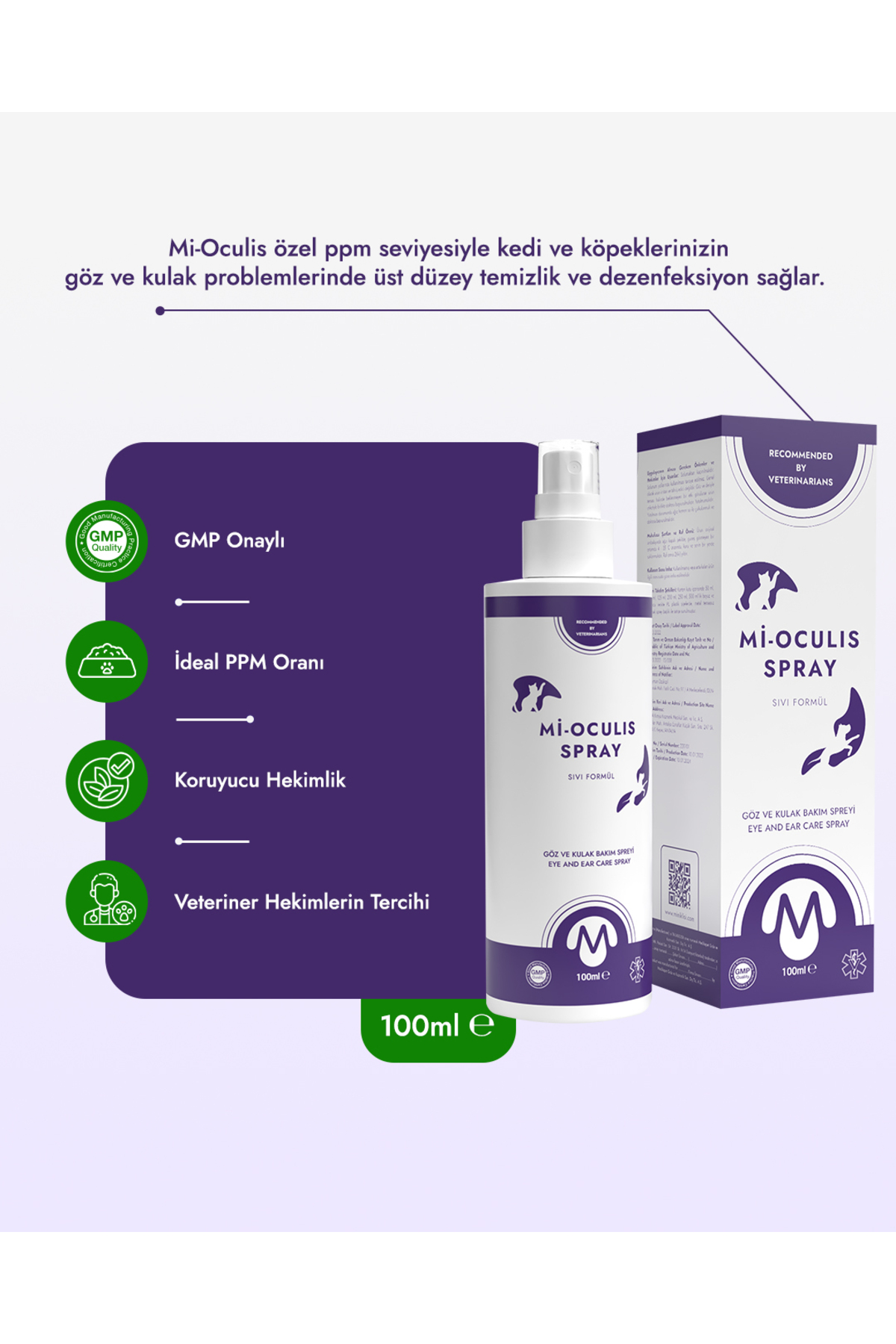 اسپری مراقبت چشم و گوش گربه و سگ مینیکلیسی Miniklisi Mi-Oculis با اسید هیپوکلروس