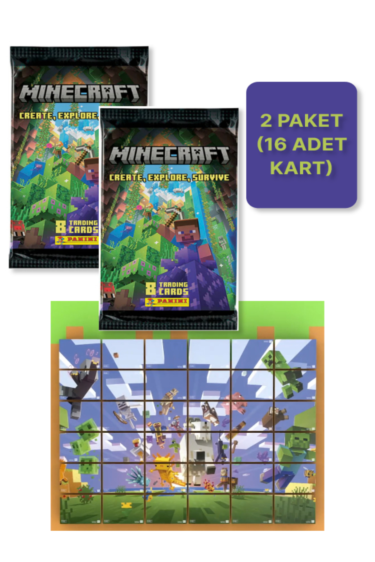 اسباب بازی های آموزشی PANINI MINECRAFT CREATE EXPLORE SURVIVE TRADING CARD + 2 PACK 16 TOYFEST