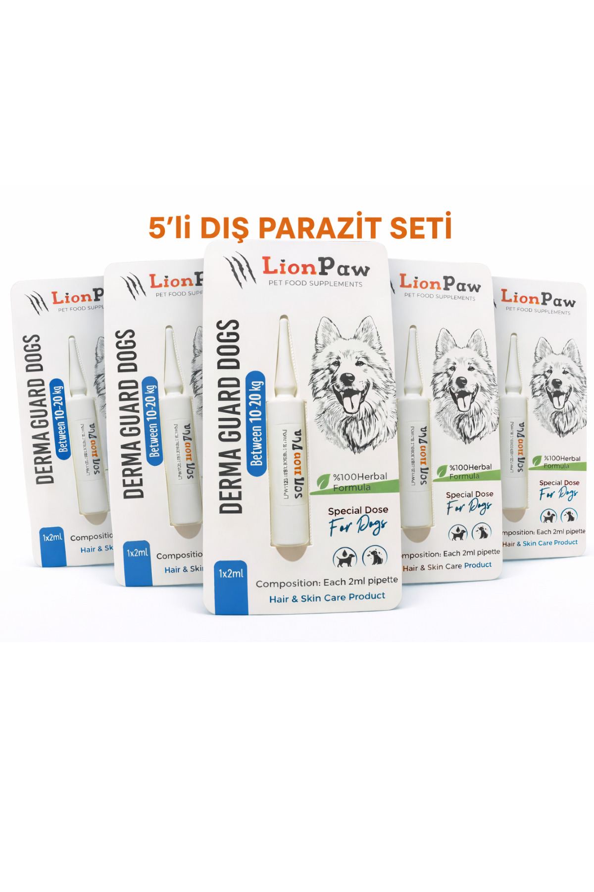قطره پوستی گیاهی سگ لیون پاو LİON PAW، ۱۰ تا ۲۰ کیلوگرم، ۵×۲ میلی‌لیتر