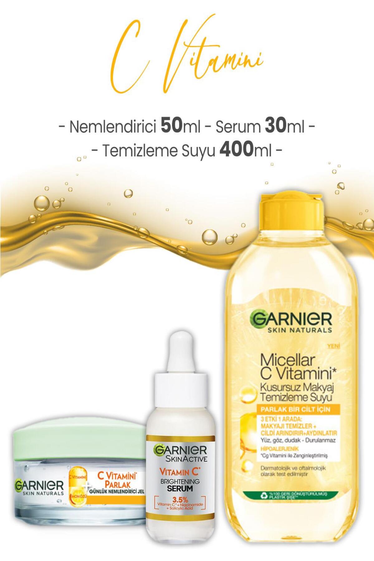 Garnier سرم ویتامین C با خاصیت مرطوب کننده و آب تمیز کننده گارنیه ۳۰ میلی لیتر، ۵۰ میلی لیتر و ۴۰۰ میلی لیتر
