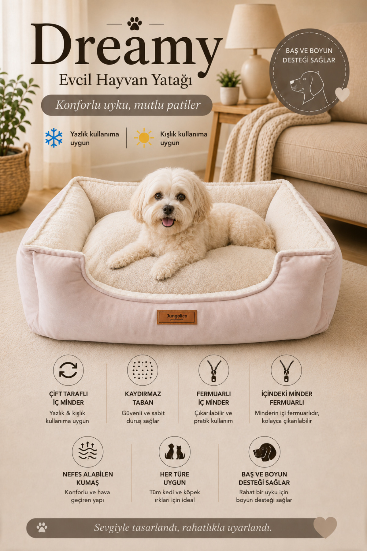 تخت گربه و سگ Dreamy جونگولیکا پت پروداکتس Jungolica Pet Products، مدل JPP97، صورتی و دوطرفه